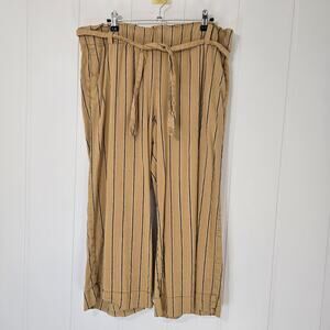 J. Jill Emilie Linen Stretch Paperbag Cropped Wide-Leg Pants Tan Black Size L